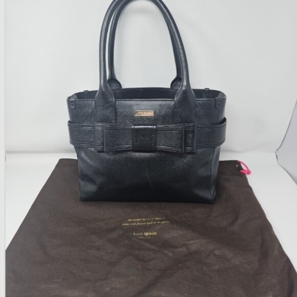 Kate Spade Black Leather Harrison Elena Bow Top Handle Shoulder Purse Bag duster - Picture 2 of 12